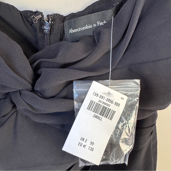 NWT Abercrombie & Fitch Off-The-Shoulder Ruched Black Side Slit Midi Dress Small - Picture 10 of 13